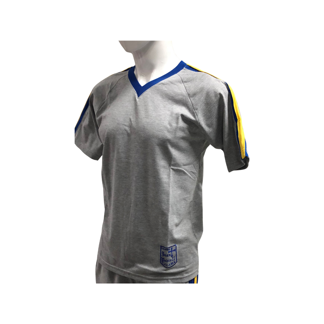 Polera Deportiva Manga Corta Gris Unisex Colegio Juan Pablo II